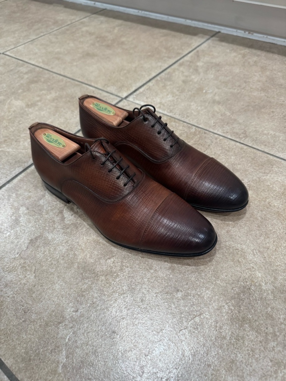 Santoni Darian Mens Brown Leather Oxford Dress Shoes